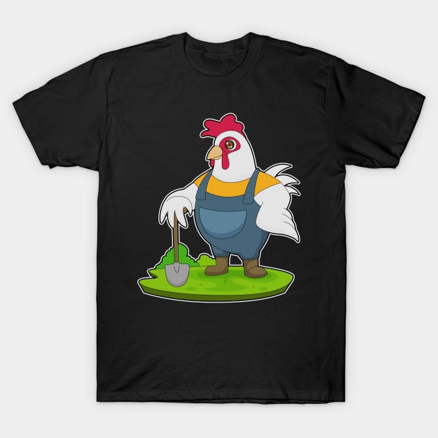 Rooster Farmer Shovel T-Shirt by Markus Schnabel